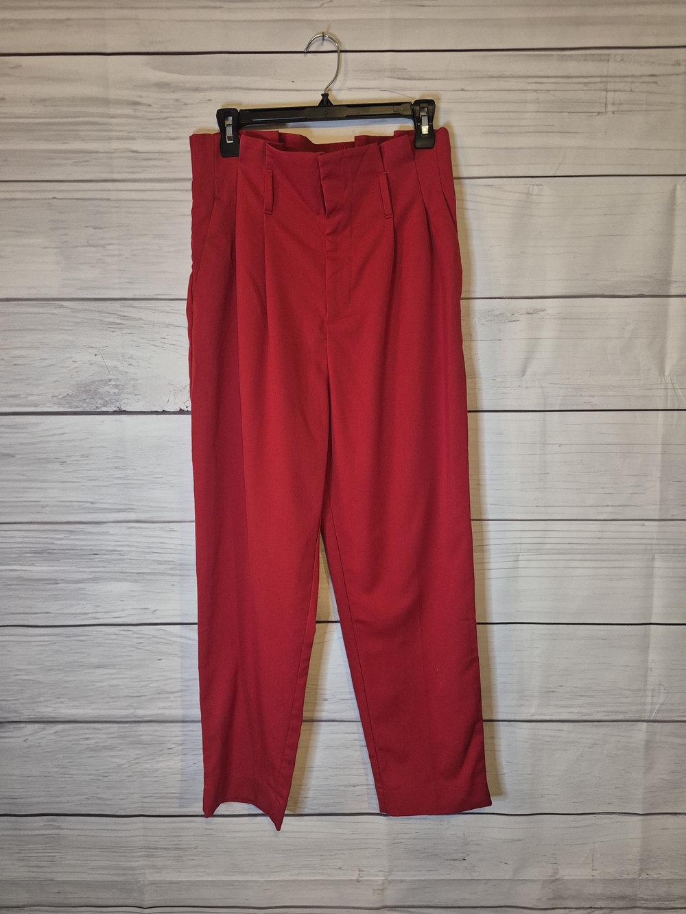 H&M Women's Pleated Straight Leg Trousers Business Attire in Red